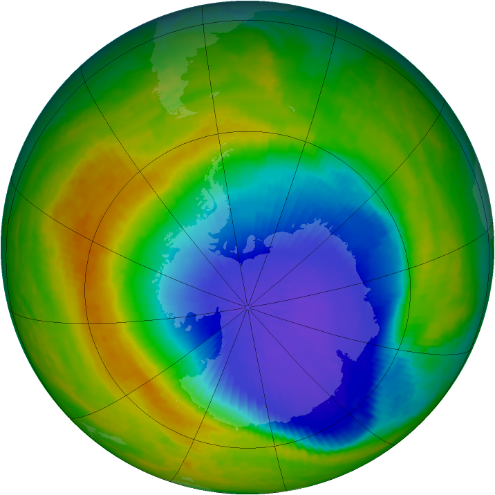 Antarctic ozone map for 27 October 2003